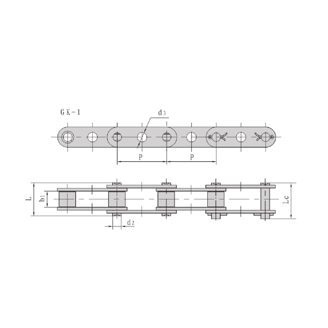 Catene di trasporto a doppio passo con fori centrali